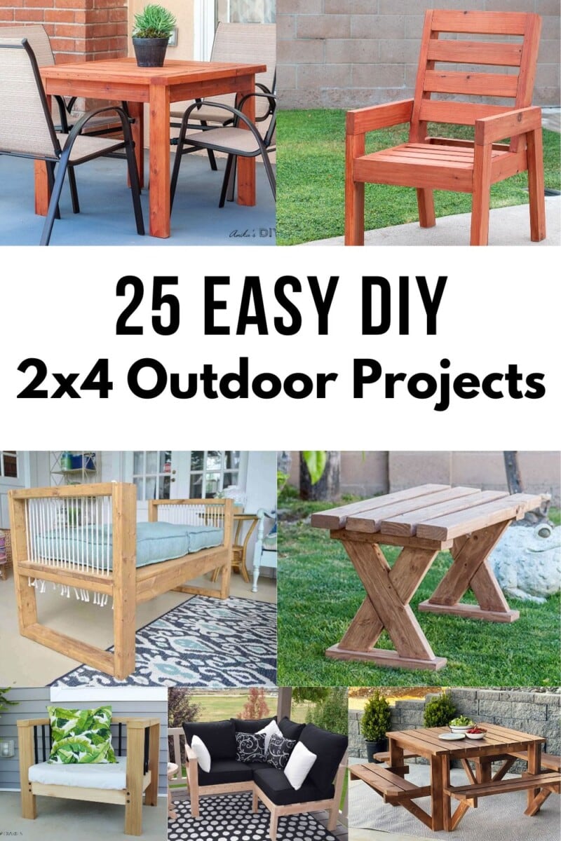 collage of outdoor projects using 2x4s 