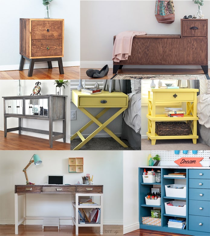 collage of furniture ideas to build using a kreg jig