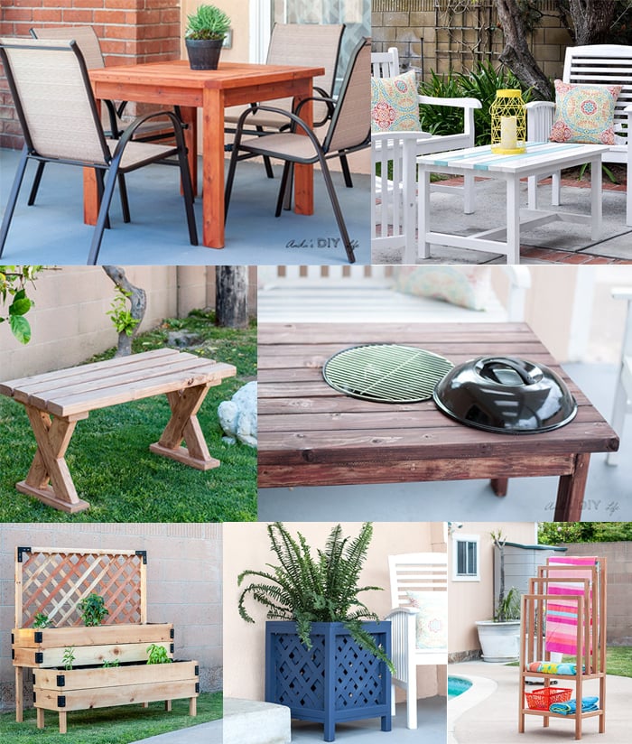 collage of easy outdoor projects you can build using a kreg jig