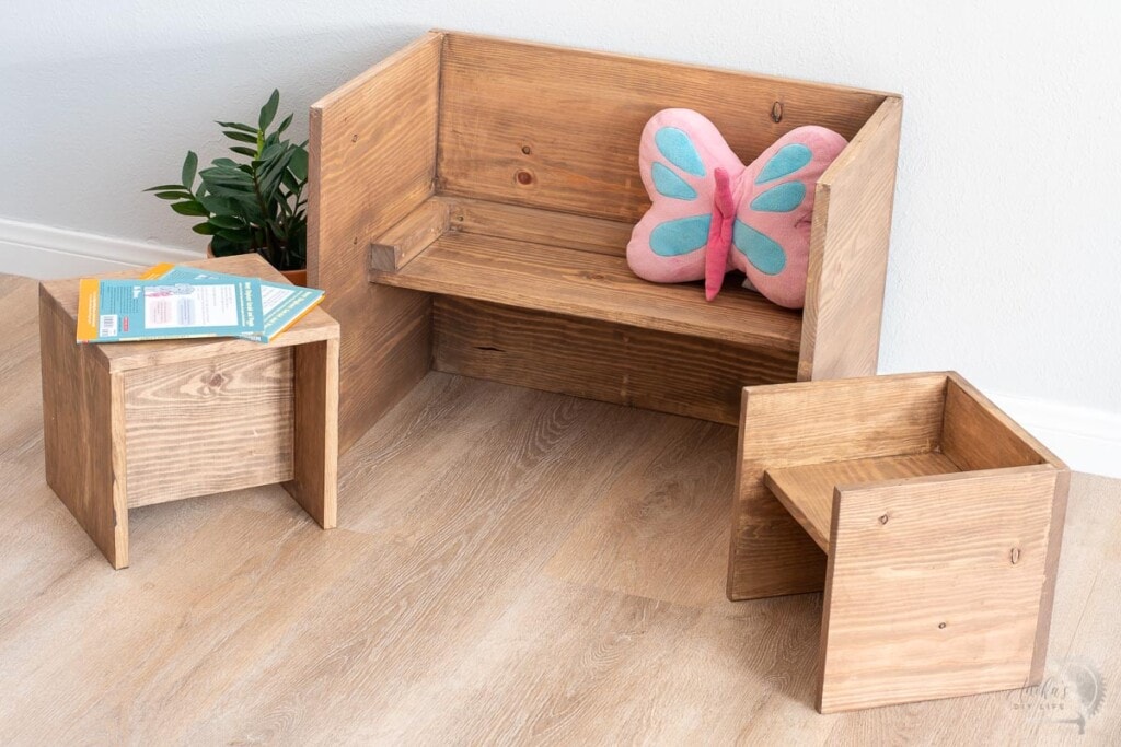 convertible DIY toddler table and chair set in bench configuration