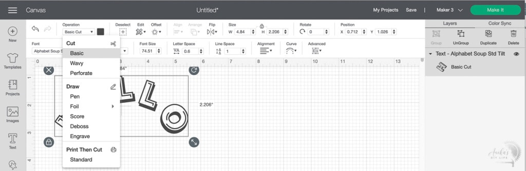 screenshot of the tool bar in Cricut Design Space