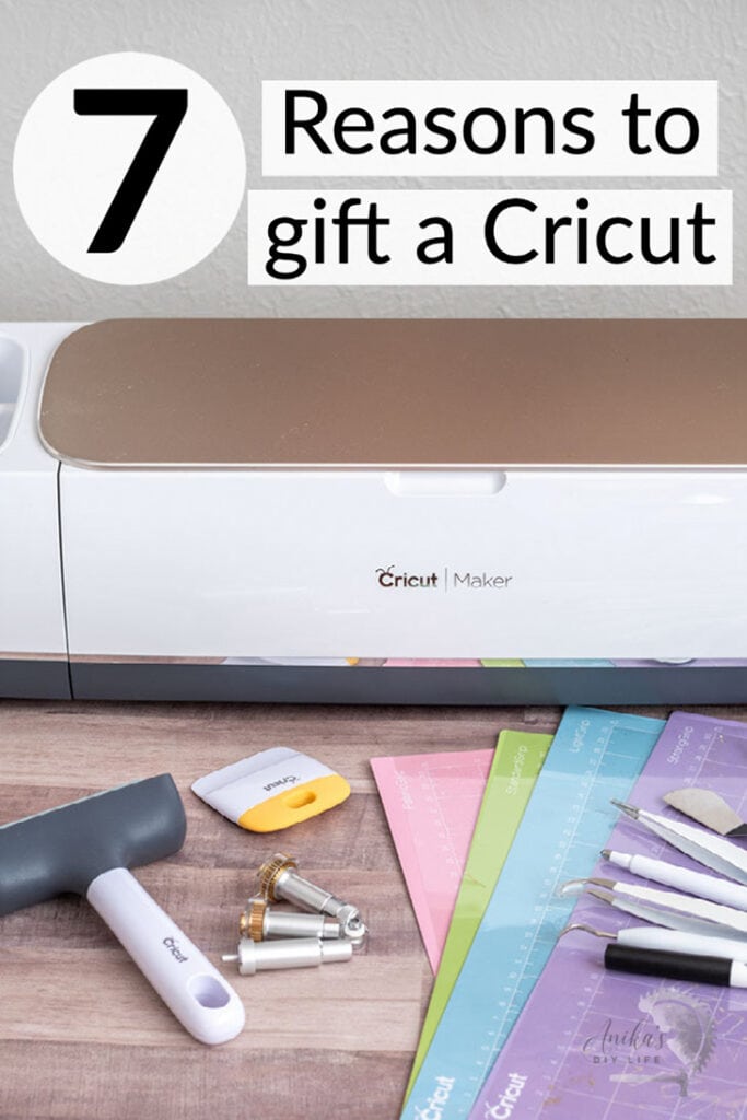 Cricut Maker with accessories and text overlay