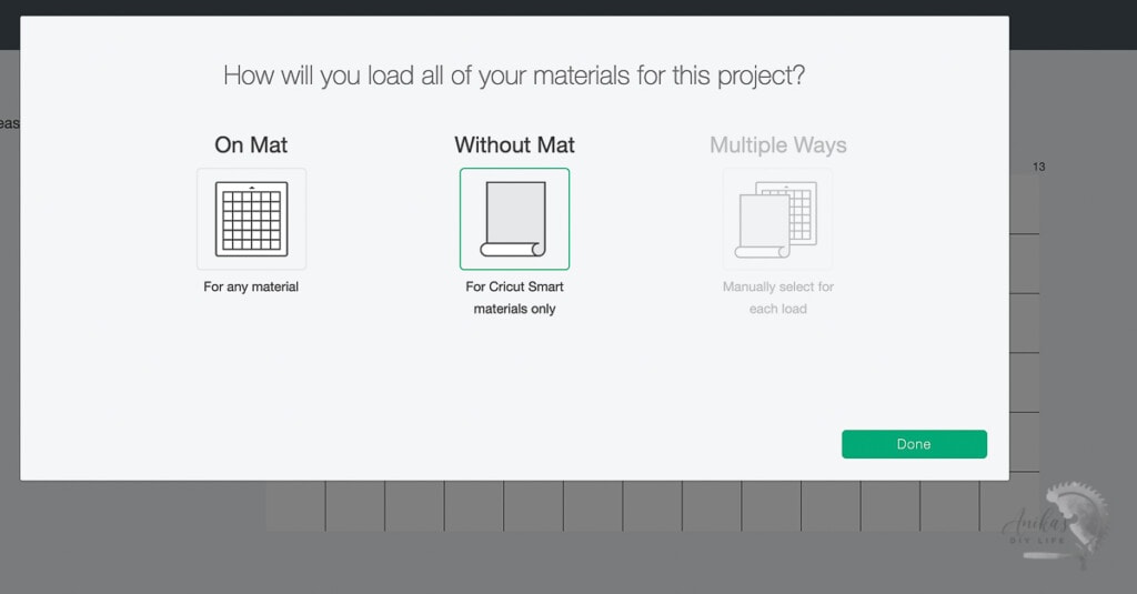 screenshot of Design Space showing options of material mats on Cricut Maker 3