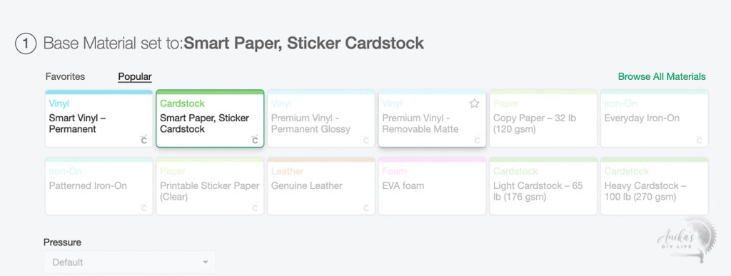 screenshot showing material choices to use with Cricut Maker 3