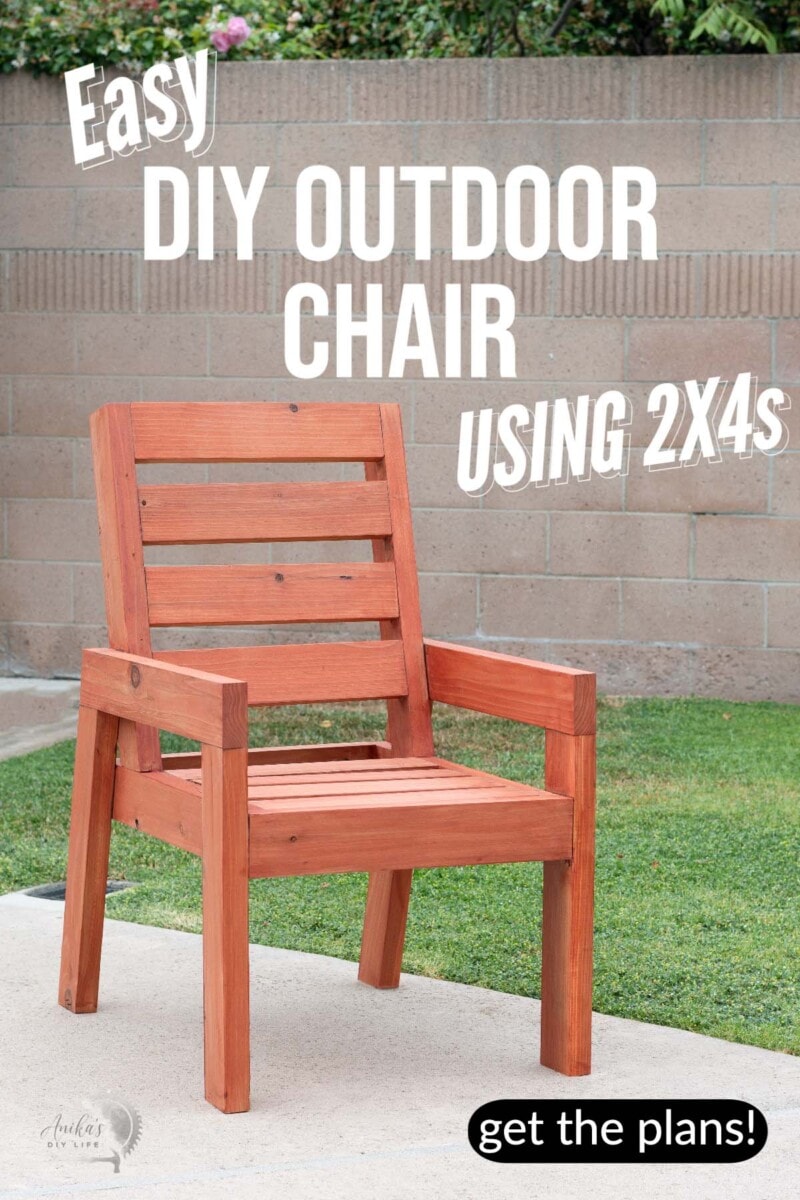 DIY outdoor chair in backyard with text overlay