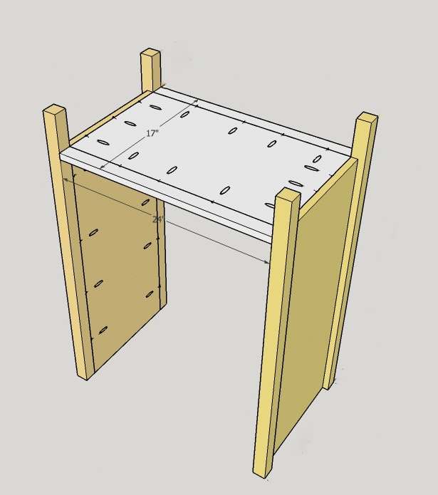 scematic of adding bottom between the sides of a DIY dresser