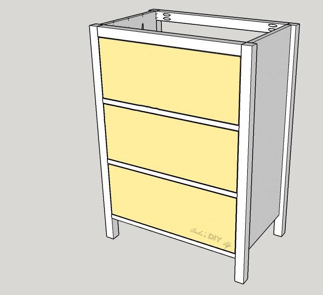 schematic of adding drawers to a DIY dresser