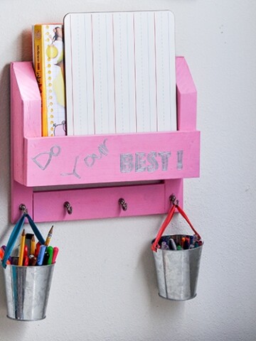 Keep all the papers and desk supplies organized with this DIY Desk Organizer. Make a homework station with wood using this step by step tutorial.