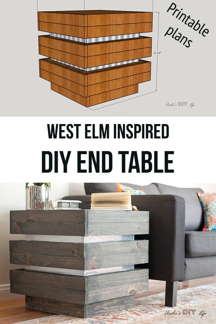 Collage of schematic plans and diy end table with text overlay
