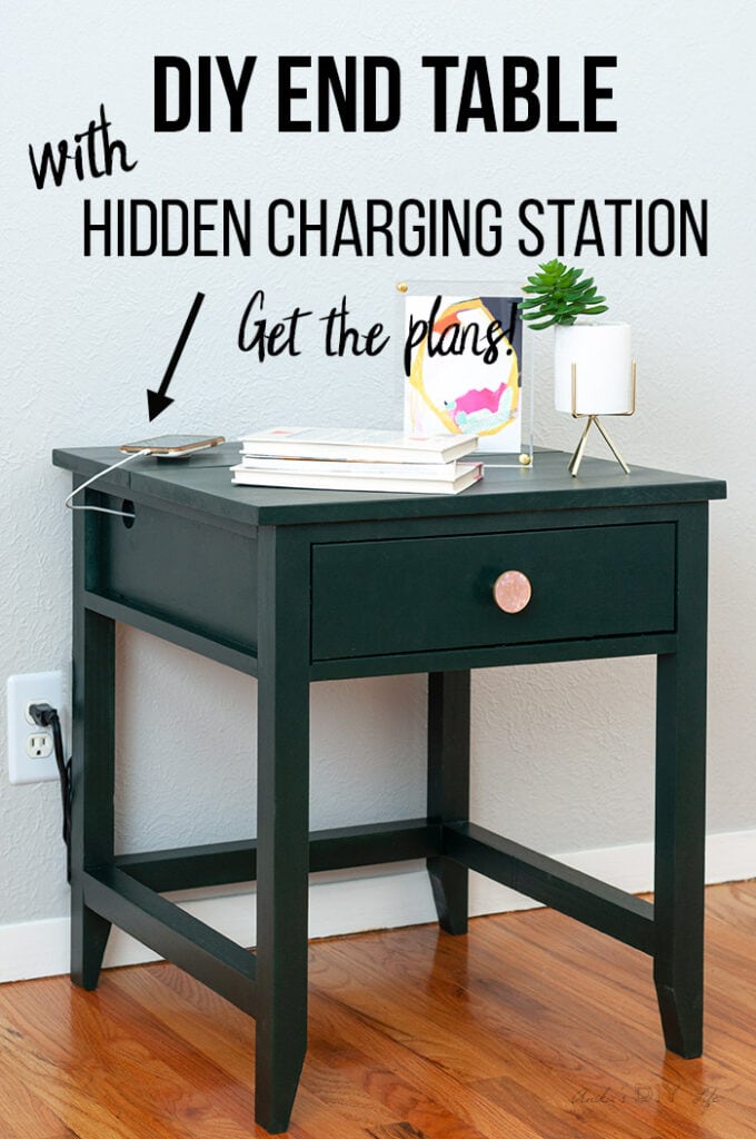 DIY Nightstand with hidden charging station with text overlay