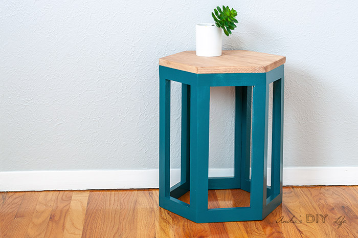 DIY Hexagon end table with small plant on top