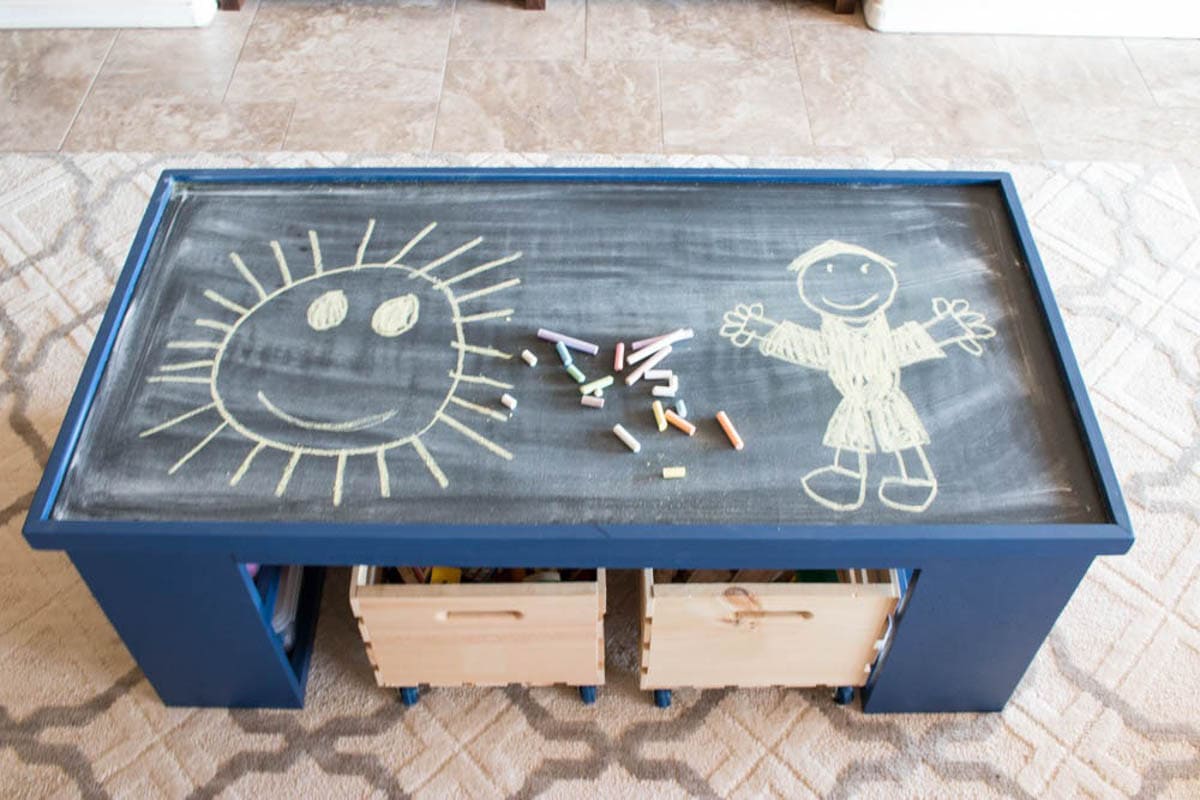 DIY kid's table with plans activity table with chalkboard top and storage