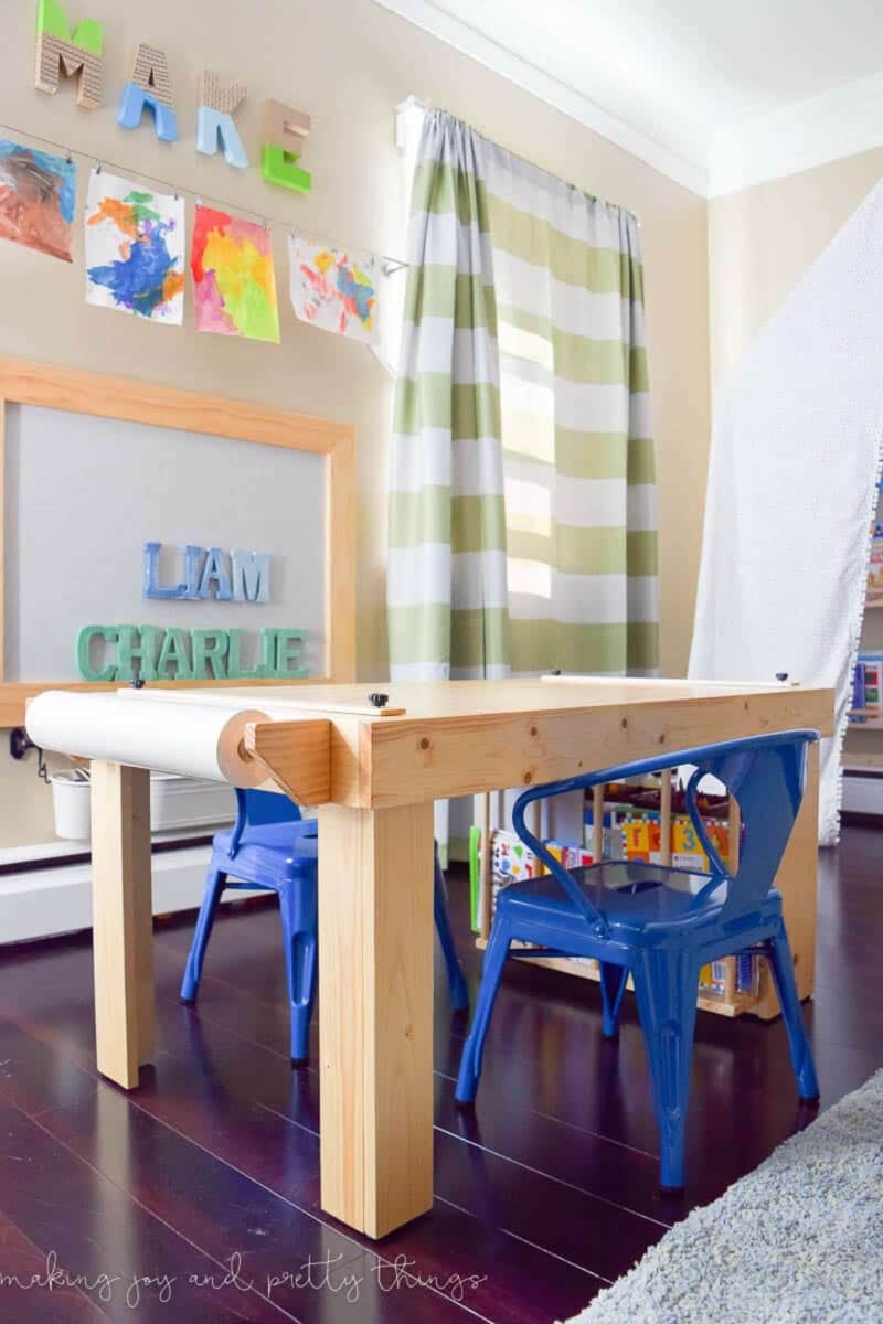 DIY kids table for crafting with storage on the end