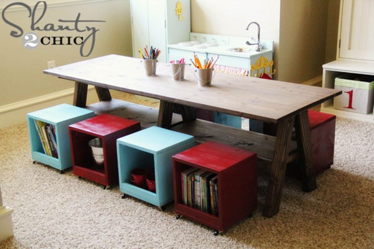 Large kids table with bench seats for eight