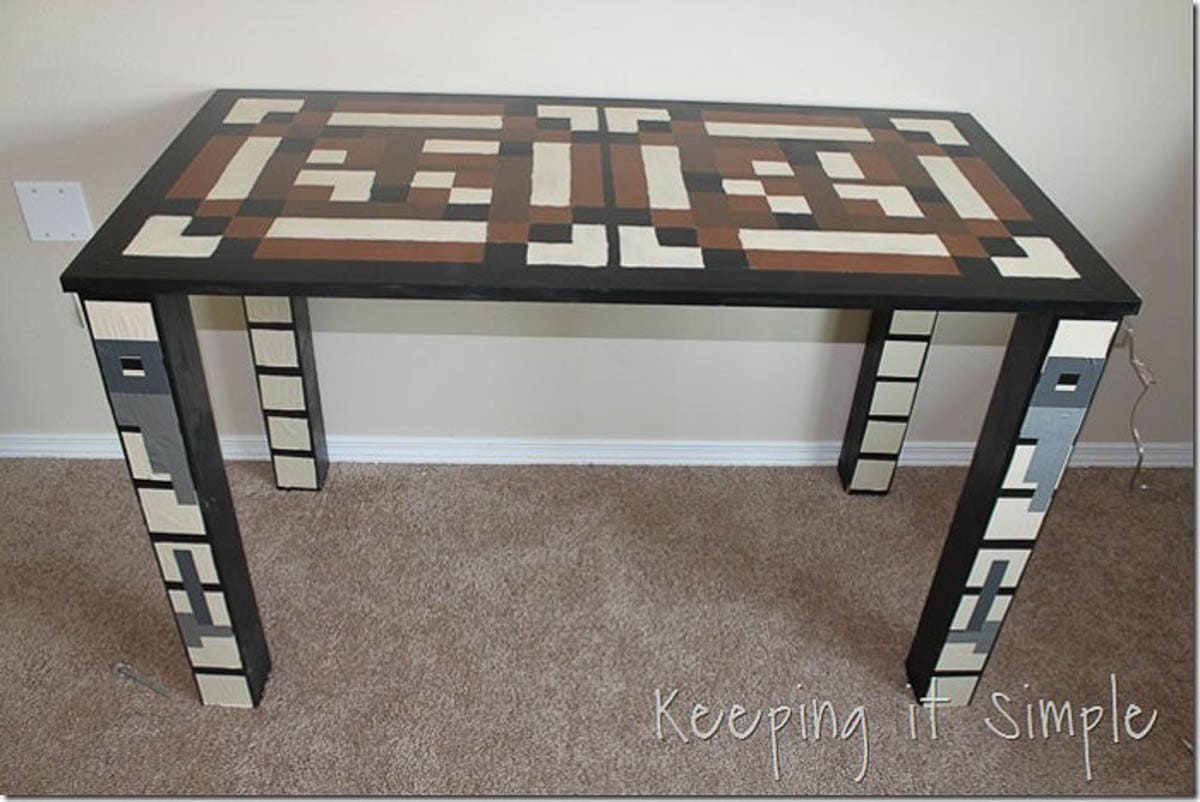 DIY kids table painted with a minecraft pattern