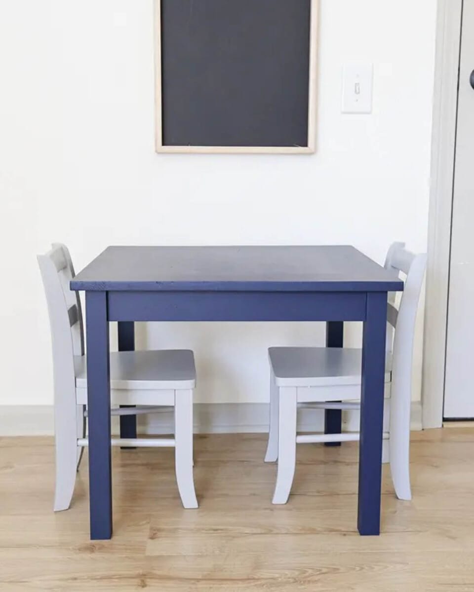 Easy DIY kid's table with plans painted blue
