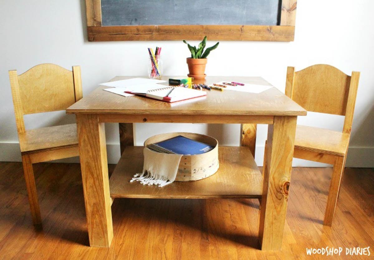 kids table with chairs with storage shelf underneath