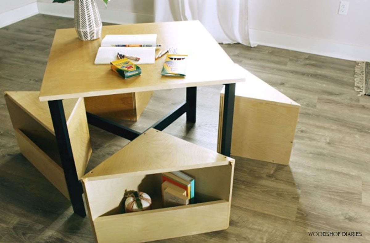 DIY kid's table with three nesting cube benches