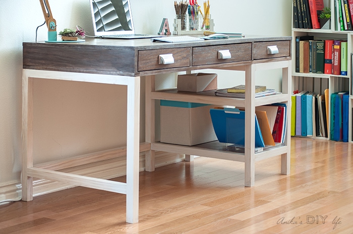 How to build a desk - make a Modern farmhouse desk with storage - free plans and video tutorial