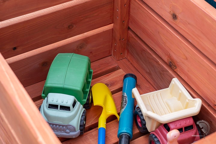 Toys inside the outdoor  DIY storage box