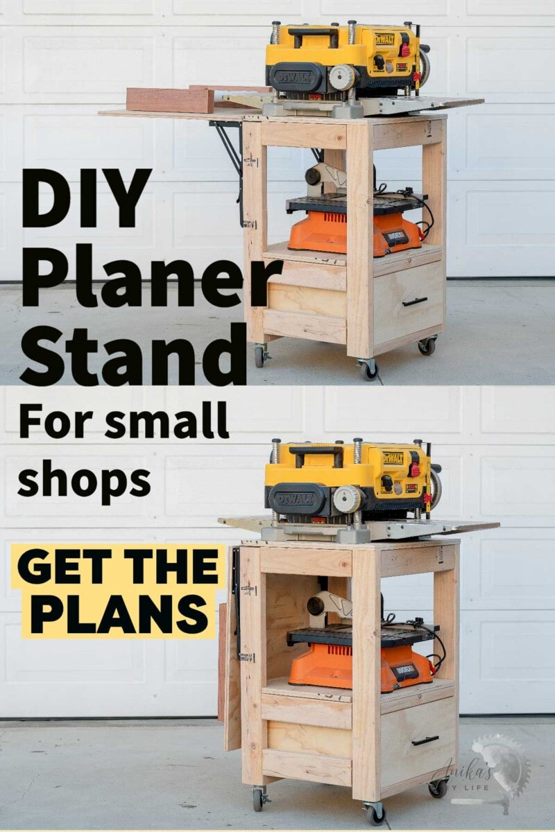 Collage of planer stand with text overlay