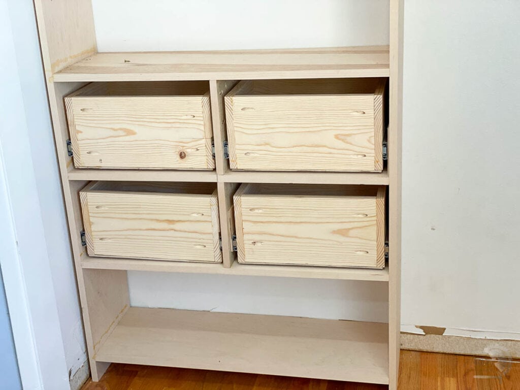 drawers installed on the closet organizer