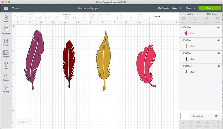 feather designs in Cricut space ready to make stencil