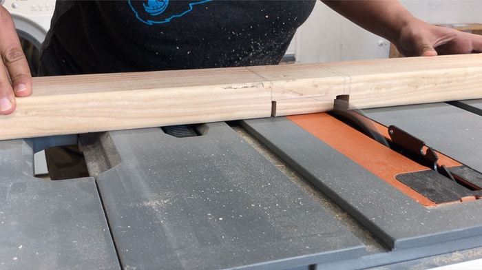 Creating half lap joints to make the ring toss base on table saw