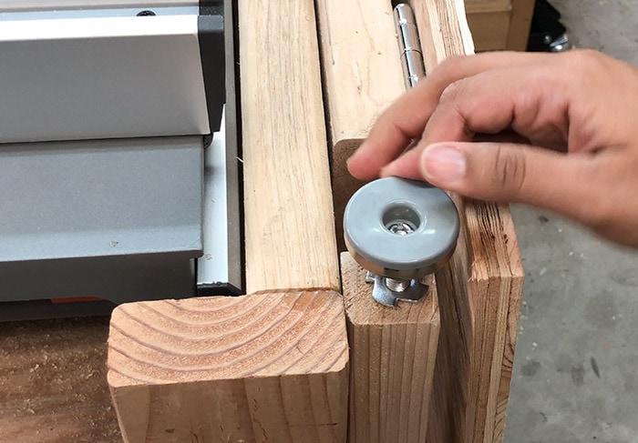 adding furniture levelers to the table saw stand legs