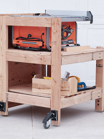 Learn how to make a DIY table saw stand with a folding outfeed table. This simple portable table saw stand is perfect for a small shop! Get the plans and detailed video tutorial.