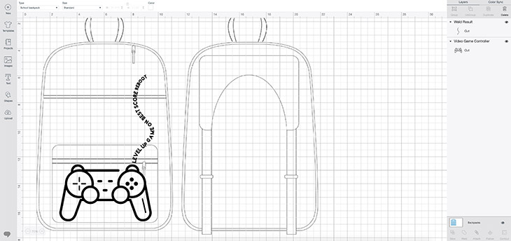 Cricut design space for video game backpack