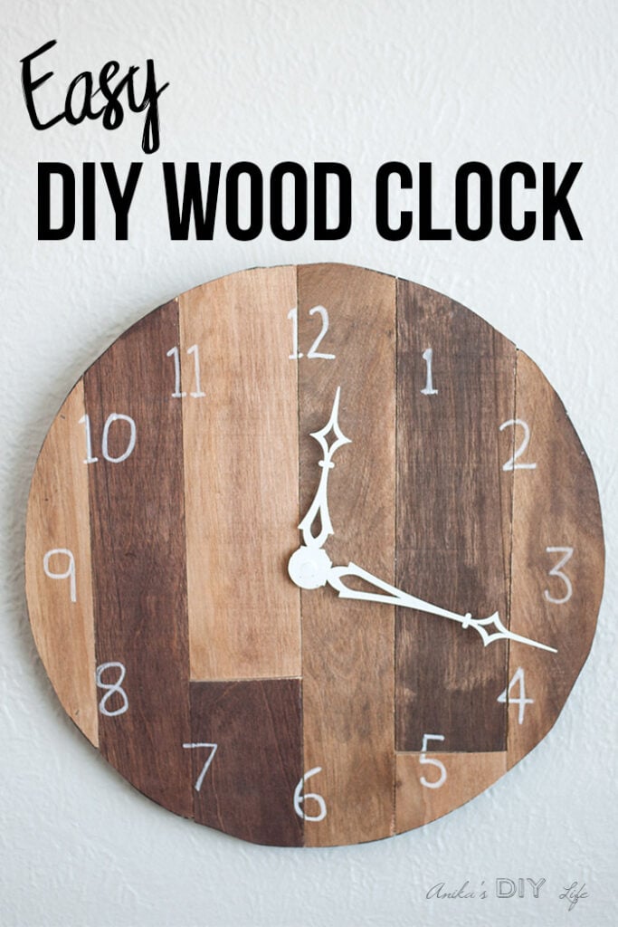 Easy DIY Wood clock on wall with text overlay