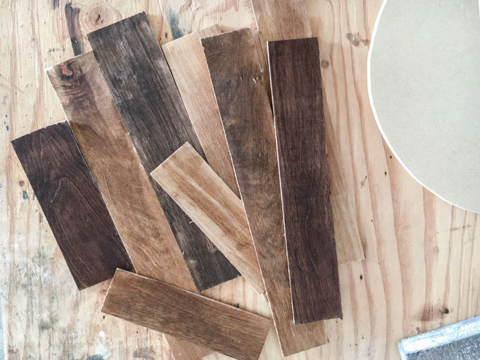 stained strips for DIY wood wall clock