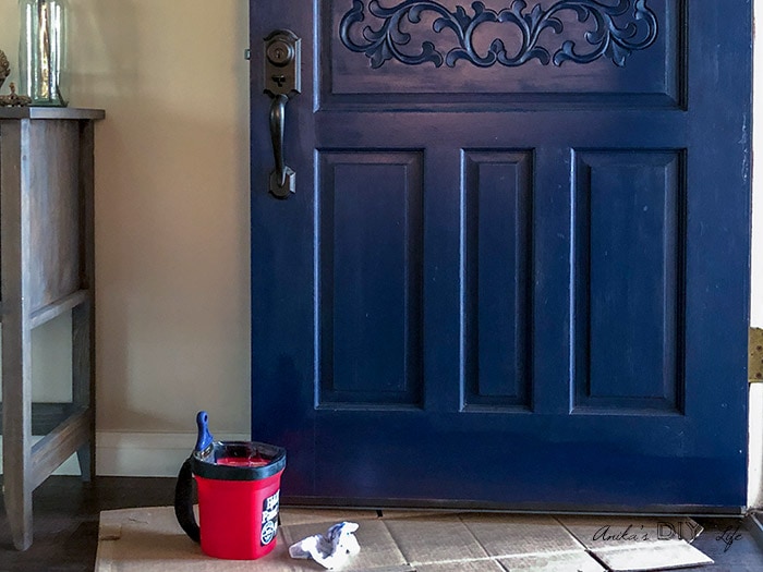 Front door makeover to paint it blue.