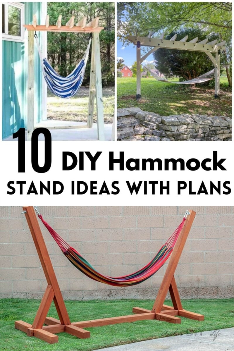 collage of DIY hammock stands with text