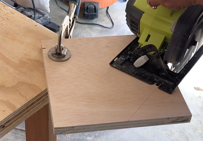cutting plywood for bottom of vegetable storage bin