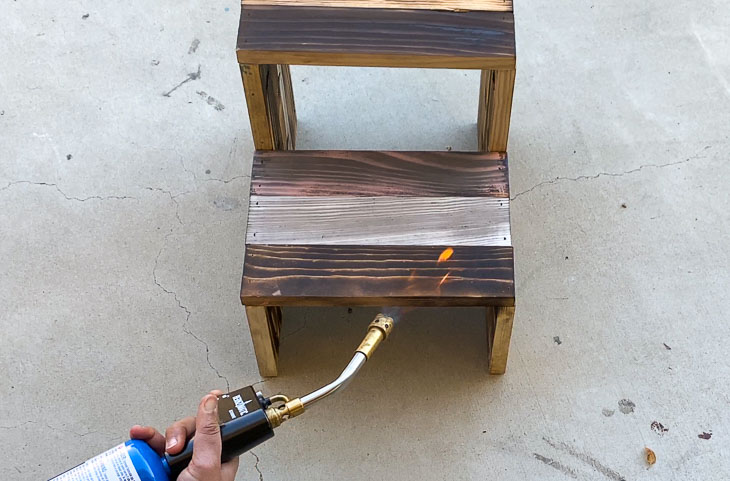 torching front edge of the step stool
