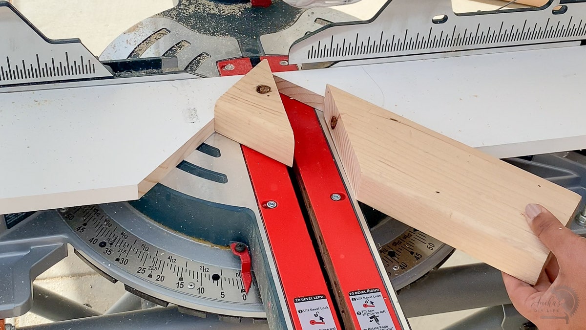 cutting board at 45-degree with the miter saw set at 0-degree