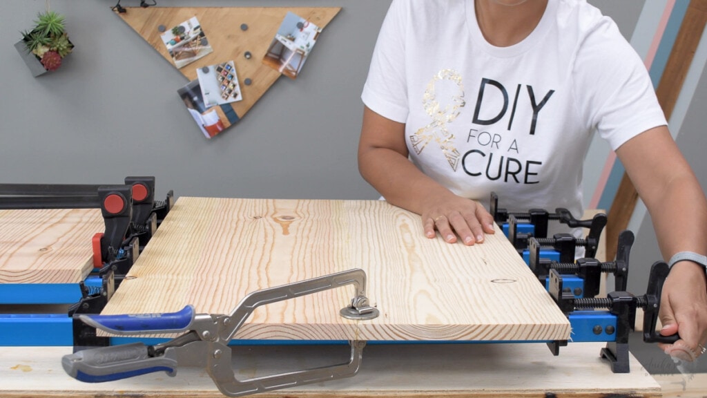 woman glueing up boards
