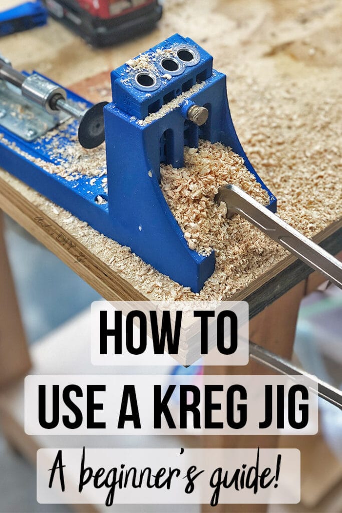 Sawdust covered Kreg Jig with text overlay