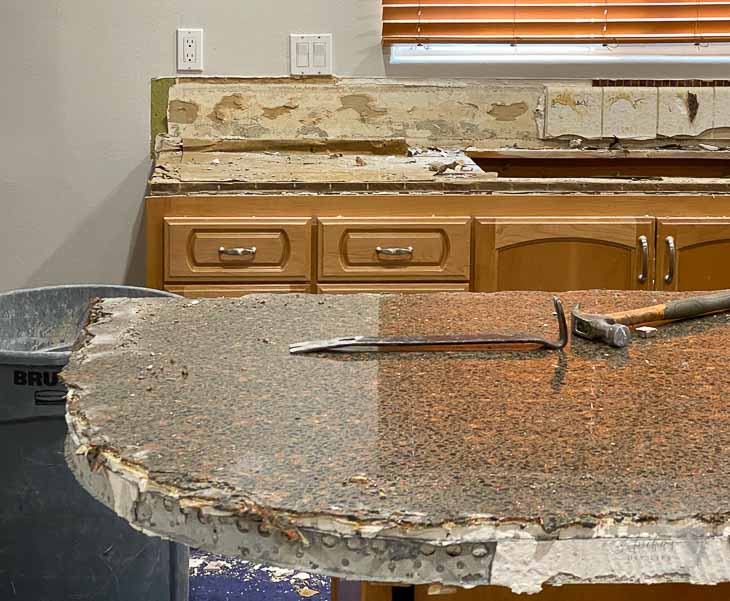 countertop demo in a kitchen makeover