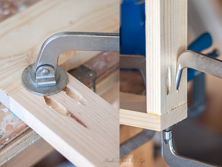 Collage of Kreg Clamps used in woodworking