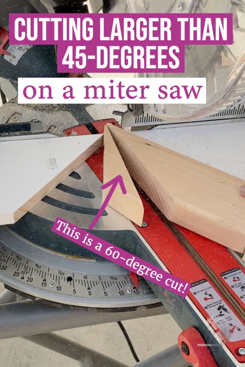 making a 60 degree cut on a miter saw with text overlay