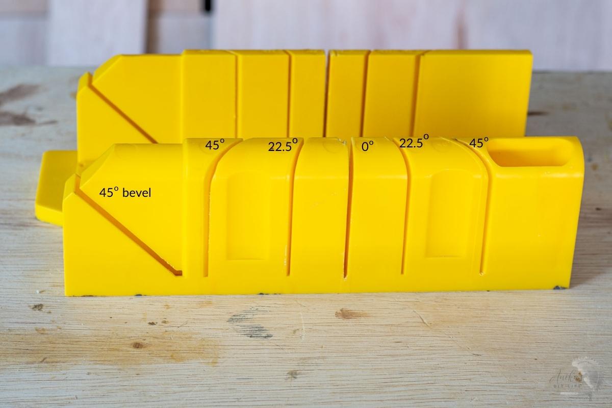 angle slots labeled on a miter box.