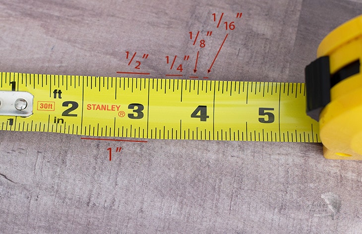 tape measure units and lines marked.
