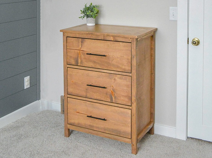 another view of the brown DIY dresser .
